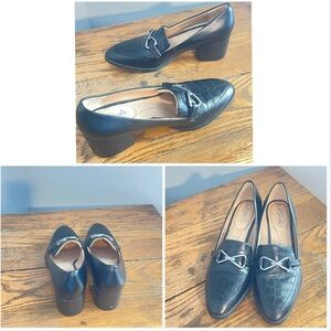 LifeStride Black Loafer Heels with Silver Buckle